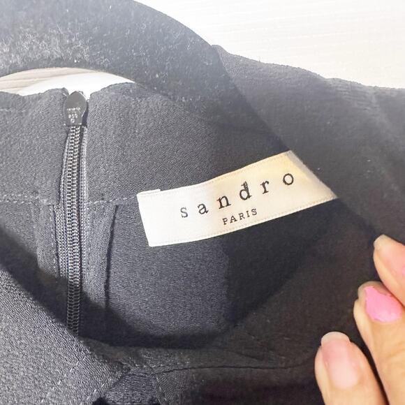 Sandro Rage Tie Neck Long Sleeve Crepe Dress Size 3/US Large - Picture 4 of 9